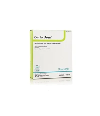 DermaRite  - ComfortFoam - 00316E - Industries  Foam Dressing  6 X 6 Inch Without Border Film Backing Silicone Face Square Sterile