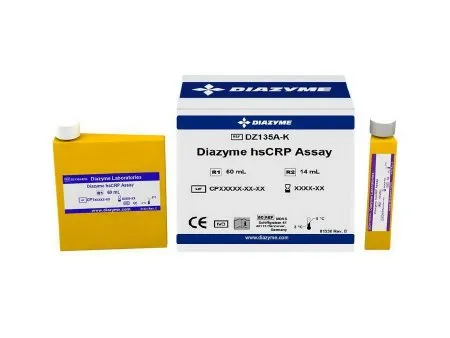 Diazyme Laboratories - DZ135A-K - Reagent Kit Cardiac / Immunoassay High-Sensitivity C-Reactive Protein (hsCRP) 240 Tests R1: 1 X 60 mL  R2: 1 X 14 mL