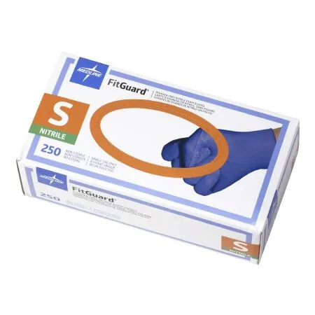 Medline - TRG300S - FitGuard Exam Glove FitGuard Small NonSterile Nitrile Standard Cuff Length Textured Fingertips Blue Chemo Tested