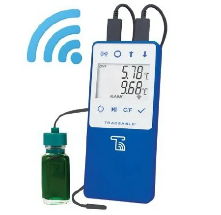 Cole-Parmer Inst - Traceablelive - 99460-05 - Datalogging Refrigerator / Freezer Thermometer With Alarm Traceablelive Fahrenheit / Celsius -58° To +140°f (-50° To +60°c) Bottle Probe / Bullet Probe Handheld Battery Operated