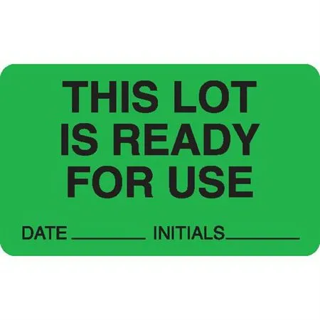 Market Lab - 8029 - Pre-Printed Label Advisory Label Green Paper THIS LOT IS READY FOR USE / DATE____ INITIALS____ Black Quality Control Label 1-1/2 X 2-1/2 Inch