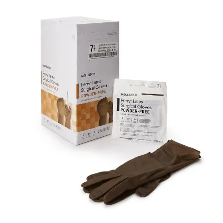 McKesson - 20-1375N - Perry Surgical Glove Perry Size 7.5 Sterile Latex Standard Cuff Length Smooth Brown Not Chemo Approved