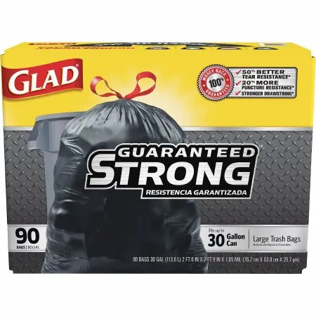 RJ Schinner Co - Glad - 78952 - Trash Bag Glad 30 gal. Black LLDPE 1.05 mil 30 X 33 Inch Flat Pack