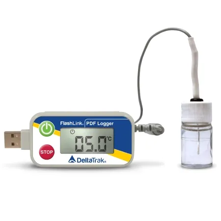 DeltaTrak - Flashlink PDF Logger - 40527-01 - Vaccine Temperature Data Logger With Alarm Flashlink Pdf Logger Fahrenheit / Celsius -58° To +104°f (-50° To +40°c) Glycol Bottle Probe Battery Operated