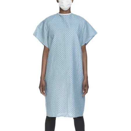 Lew Jan Textile - V61-0100PT - Patient Exam Gown One Size Fits Most Blue / White Print Reusable