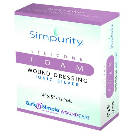 Safe N Simple - SNS74445 - Simpurity Foam Wound Dressing Silver Silicone, 4" x 5".
