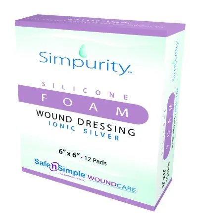 Safe N Simple - SNS74466 - Simpurity Foam Wound Dressing Silver Silicone, 6" x 6".