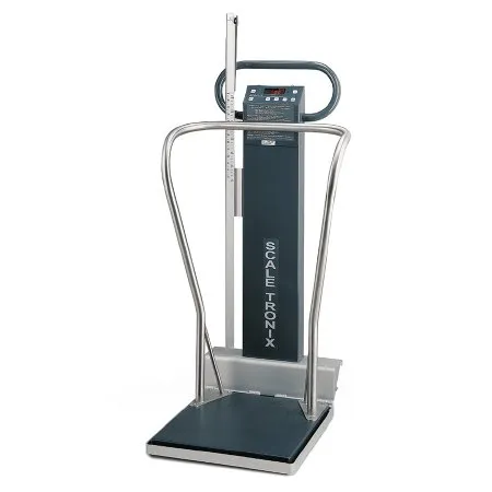 Welch Allyn - Scale-Tronix - 5002-XX-B - Column Scale with Handrail Scale-Tronix Digital LCD Display 80 lb / 400 kg Capacity Chrome AC Power / Battery Operated