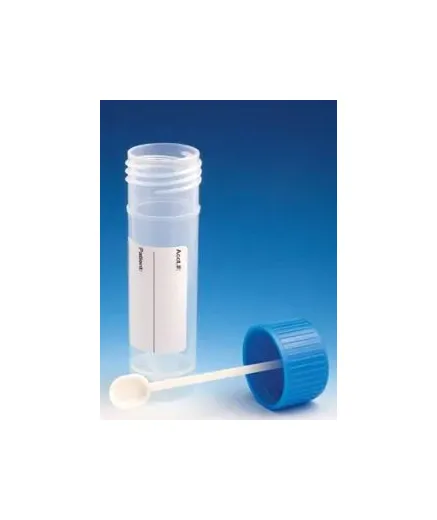 Globe Scientific - 109120L - Container, Fecal, Attached Screw Cap With Spoon, Pp, Conical Bottom, Self-standing, Attached Id Label