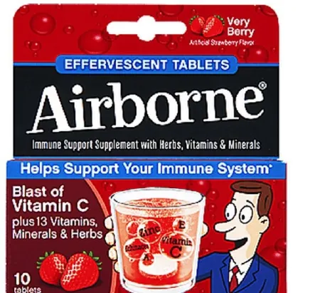 Reckitt Benckiser - Airborne Immune Support - 64786510094 - Multivitamin Supplement Airborne Immune Support Vitamin A / Ascorbic Acid 149 mg Strength Tablet 10 per Box Very Berry Flavor