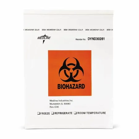 Medline - DYND30281 - Specimen Transport Bag 12 X 15 Inch Zip Closure Biohazard Symbol / Storage Instructions NonSterile