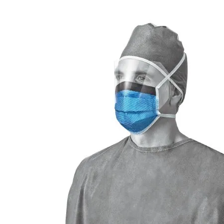 Medline - NON27810 Surgical Mask With Eye Shield Anti-fog Foam Pleated Tie Closure One Size Fits Most Blue Nonsterile Astm Level 3 Adult
