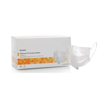 McKesson - 73-GCFCXSSF - Procedure Mask Pleated Earloops One Size Fits Most White NonSterile ASTM Level 3 Adult
