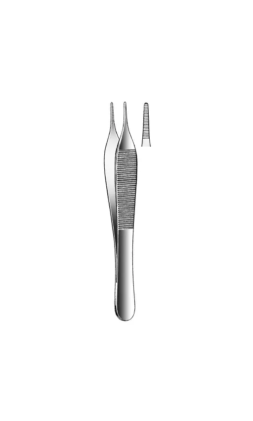Fine Surgical - 19-349 - Dressing Forceps Adson 4-3/4 Inch Length Floor Grade Stainless Steel Nonsterile Nonlocking Thumb Handle Straight Serrated Tips