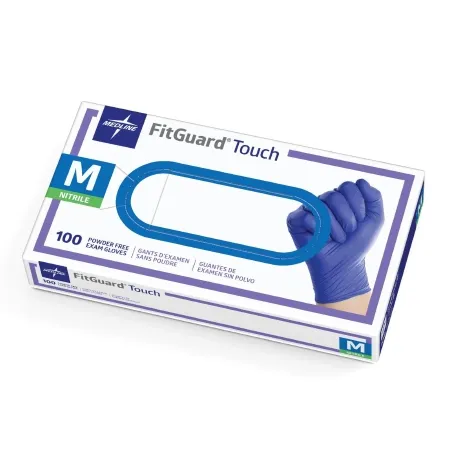 Medline - FitGuard Touch - FG100M - Exam Glove Fitguard Touch Medium Nonsterile Nitrile Standard Cuff Length Textured Fingertips Dark Blue Chemo Tested