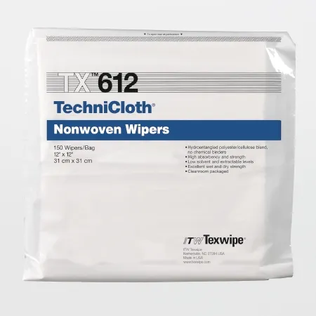 Texwipe - TechniCloth - TX612 - Cleanroom Wipe Technicloth White Nonsterile 45% Polyester / 55% Cellulose Nonwoven 12 X 12 Inch Disposable