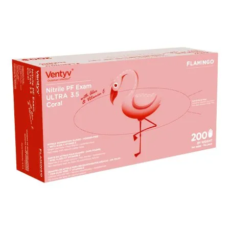 Ventyv - Ventyv Ultra 3.5 CORAL (FLAMINGO) - 10335106 - Exam Glove Ventyv Ultra 3.5 CORAL (FLAMINGO) Medium NonSterile Nitrile Standard Cuff Length Textured Fingertips Coral Not Rated