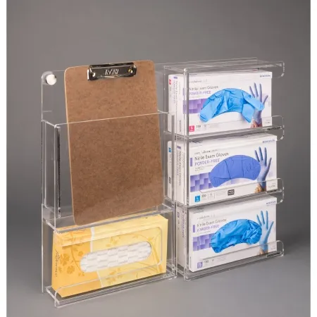 Poltex - DECOGLVTISCLP-W - Exam Room Supplies Holder Poltex Wall Mounting 3 Boxes Of Gloves, 1 Box Of Tissues, And 1 Clipboard Clear 21-3/4 X 17.9 Inch Acrylic