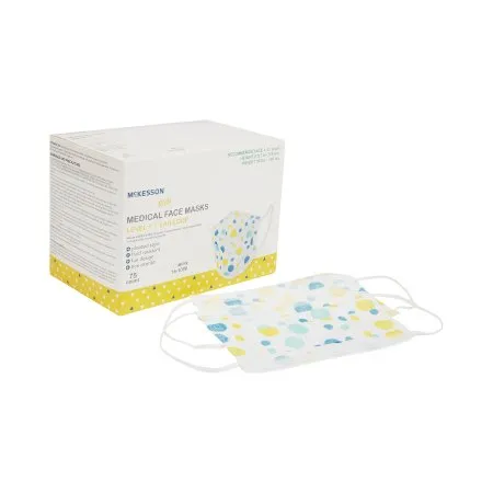 McKesson - From: 16-1000 To: 16-223E - Procedure Mask Pleated Earloops Child Size Kid Design (Blue and Yellow Polka Dot) NonSterile ASTM Level 1 Pediatric
