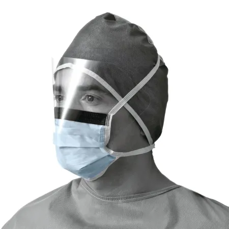 Medline - Prohibit X-Tra - NON27405 - Surgical Mask With Eye Shield Prohibit X-tra Anti-fog Foam Pleated Tie Closure One Size Fits Most Blue Nonsterile Astm Level 1 Adult
