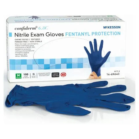 McKesson - 14-6N64C - Confiderm 6.8C Exam Glove Confiderm 6.8C Medium NonSterile Nitrile Standard Cuff Length Textured Fingertips Blue Chemo Tested / Fentanyl Tested