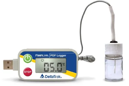 DeltaTrak - Flashlink PDF Logger - 40527-02 - Vaccine Temperature Data Logger with Alarm Flashlink PDF Logger Fahrenheit -58° to +104°F (-50° to +40°C) Glycol Bottle Probe Magnet Battery Operated
