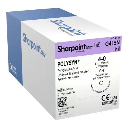 Surgical Specialties - PolySyn - G415N - Absorbable Suture With Needle Polysyn Polyglycolic Acid Sh 1/2 Circle Taper Point Needle Size 4 - 0 Braided