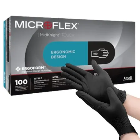 Microflex Medical - 93732060 - MICROFLEX MidKnight Touch 93 732 Exam Glove MICROFLEX MidKnight Touch 93 732 X Small NonSterile Nitrile Standard Cuff Length Textured Fingertips Black Not Rated