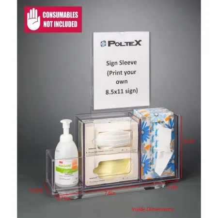 Poltex - RESPI-CT-SLV - Respiratory Hygiene Station Poltex Countertop Clear 4-1/4 X 3-3/4 X 7.6 X 5.4 X 8-1/2 Inch Petg