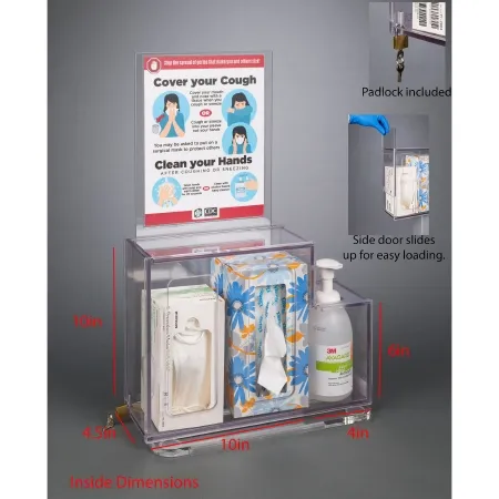 Poltex - RESPG-CT-DCL - Locking Respiratory Hygiene Station Poltex Floor Standing Clear 10 X 4-1/2 X 10 X 4 X 6 Inch Petg