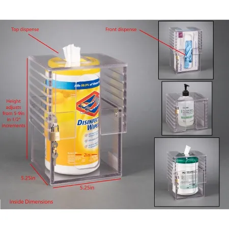 Poltex - MINMAX59-T - Lockable Wipe Tub Holder Poltex Clear Acrylic Manual Wipe Canister / Glove Box / Hand Sanitizer Bottle/mask Box Vhb Tape Mount