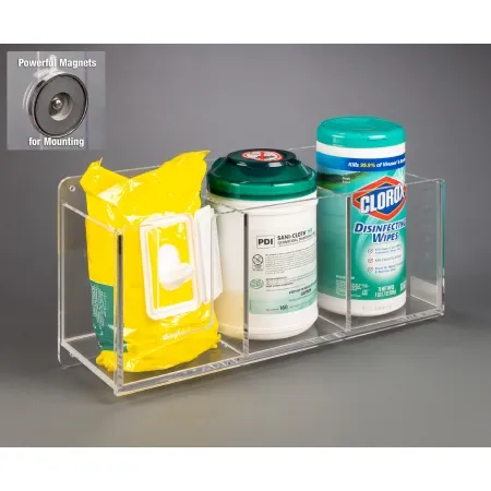 Poltex - TRIWIPE-M - Wipe Holder Poltex Clear Acrylic Manual Three Compartment Magnet Mount