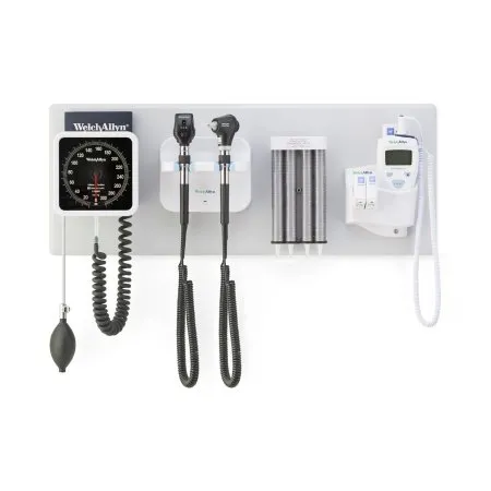 Welch Allyn - Green Series 777 - 777-SM2WAS - Wall Transformer Green Series 777 Welch Allyn Green Series 777 Integrated Wall System With Coaxial Led Ophthalmoscope, Macroview Basic Led Otoscope, Bp Aneroid, Ear Specula Dispenser, And Suretemp Plus Thermom