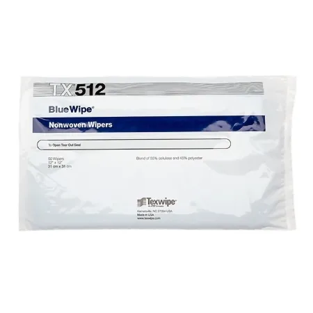 Texwipe - BlueWipe - TX512 - Cleanroom Wipe Bluewipe Iso Class 5 - 8 Blue Nonsterile 45% Polyester / 55% Cellulose Nonwoven Material 12 X 12 Inch Disposable