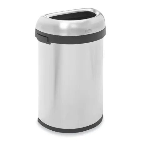 Uline - simplehuman - H-4454 - Trash Can Simplehuman 16 Gal. Half Round Silver Stainless Steel Open Top