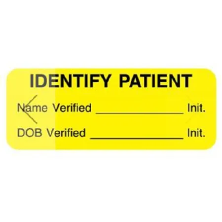 United Ad Label - UAL - ULHH603 - Pre-printed Label Ual Advisory Label Yellow Paper Identify Patient Name Verified_ Init. Dob Verified_init. Black Patient Information 7/8 X 2-1/4 Inch