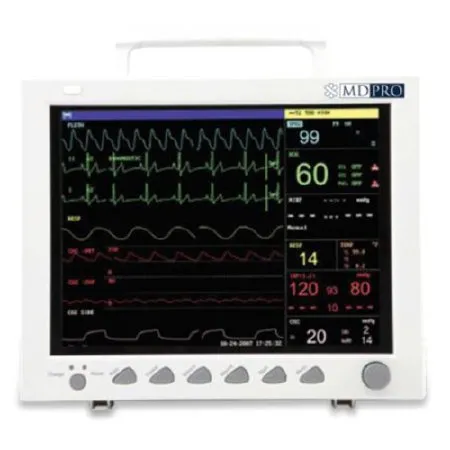 MDPro - MDPRO4000 - MDPro4000 12" Patient Monitor Patient Ready with adult accessories Standard configuration with 3-5-lead ECG RESP NIBP SpO2 2-TEMP PR including open CO2 and IBP ports -DROP SHIP ONLY-