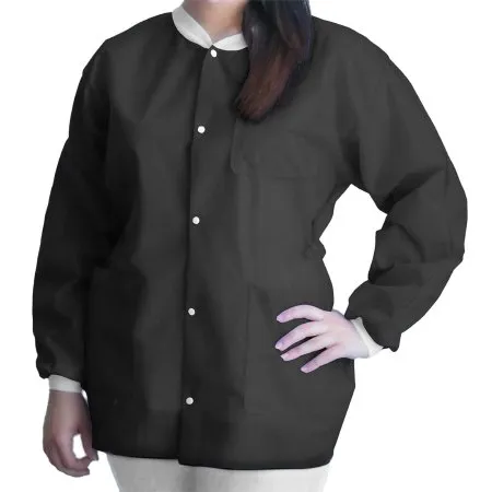 Dukal - FitMe - UGJ-6500-L - Lab Jacket Fitme Black Large Hip Length 3-layer Sms Disposable