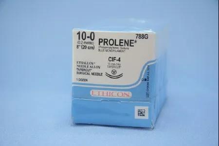 J&J - Prolene - 788G - Nonabsorbable Suture with Needle Prolene Polypropylene CIF-4 1/4 Circle Taper Cutting Needle Size 10 - 0 Monofilament