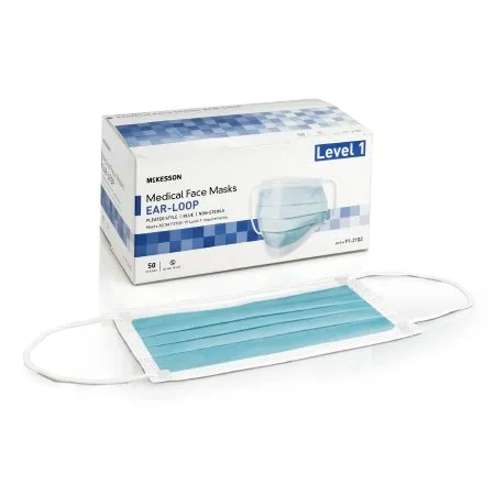 McKesson - 91-2102 - Procedure Mask McKesson Pleated Earloops One Size Fits Most Blue NonSterile ASTM Level 1 Adult