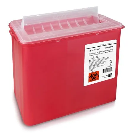 McKesson - McKesson Prevent - 2271 - Sharps Container McKesson Prevent Translucent Red Base 9-1/4 H X 10 W X 6 D Inch Horizontal Entry 2 Gallon