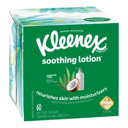 Kimberly Clark - 54271 - Kleenex Soothing Lotion Facial Tissues Coconut Oil Aloe  Vitamin E 3-Ply White 1 Cube Box 60 sheets-bx 27 bx-cs