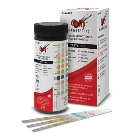 Clarity Diagnostics - CLA-10P - Clarity Platinum Urinalysis Strips For Use ONLY with Clarity Platinum Urine Analyzer Not for Visual Read FDA Cleared CLIA Waived 100-Bottle -Made in USA-