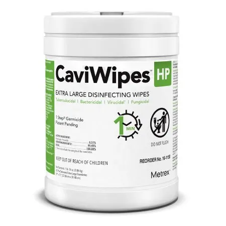 Metrex Research - CaviWipes HP XL - 16-1150 - Caviwipes Hp Xl Surface Disinfectant Cleaner Peroxide Based Manual Pull Wipe 65 Count Canister Scented Nonsterile