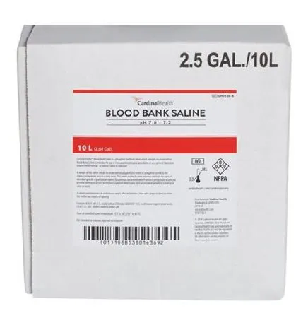 Cardinal - CH3158-8 - Immunohematology Reagent Cardinal Health Phosphate Buffered Saline (pbs) Blood Bank Ph 7.0 To 7.2 10 Liter