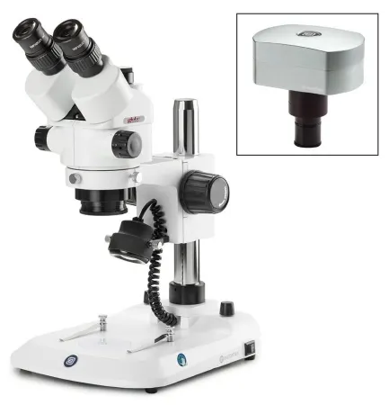 Globe Scientific - StereoBlue - ESB-1903-P-DC18 - Stereoblue Stereo Microscope Trinocular Head 0.7x To 4.5x Zoom (7x To 45x) Plain Stage With Clips And Clear Plates