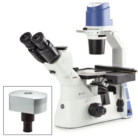 Globe Scientific - Oxion Inverso - EOX-2053-PLPH-DC18 - Oxion Inverso Inverted Biological Microscope Bundle Trinocular Head Plan Phase 10x, 20x, 40x, Ios 100 To 240vac Mechanical Stage With X-y Stage