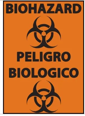 Fisher Scientific - ZING - 18-002-478 - Pre-printed Label Zing Warning Label Orange Polystyrene Biohazard W/sign Black Biohazard 7 X 10 Inch
