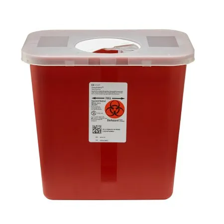 Cardinal - SharpSafety - 8970 -  Sharps Container  Red Base 10 H X 10 1/2 W X 7 1/4 D Inch Vertical Entry 2 Gallon