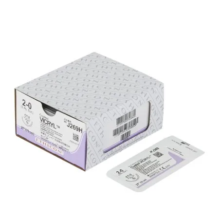 J&J - Coated Vicryl - J269H - Absorbable Suture with Needle Coated Vicryl Polyglactin 910 CT-2 1/2 Circle Taper Point Needle Size 2 - 0 Braided